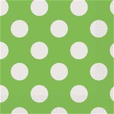 Napkins, lime green w/white dots 16pc