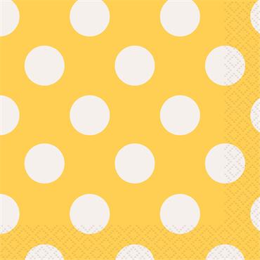 Napkins, yellow w/polka dots Small 16pc