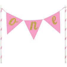 1st Birthday Pink One Cake Pennant Topper