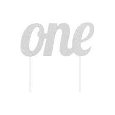 Silver Glitter Script "one" Cake Topper