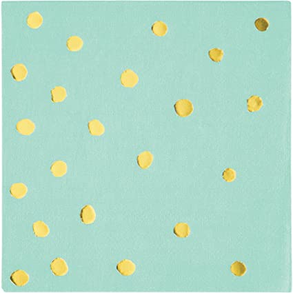 Mint Small Napkins with Gold dots