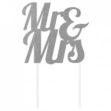 Mr & Mrs Silver Glitter Cake Topper