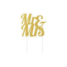 Mr & Mrs Gold Glitter Cake Topper