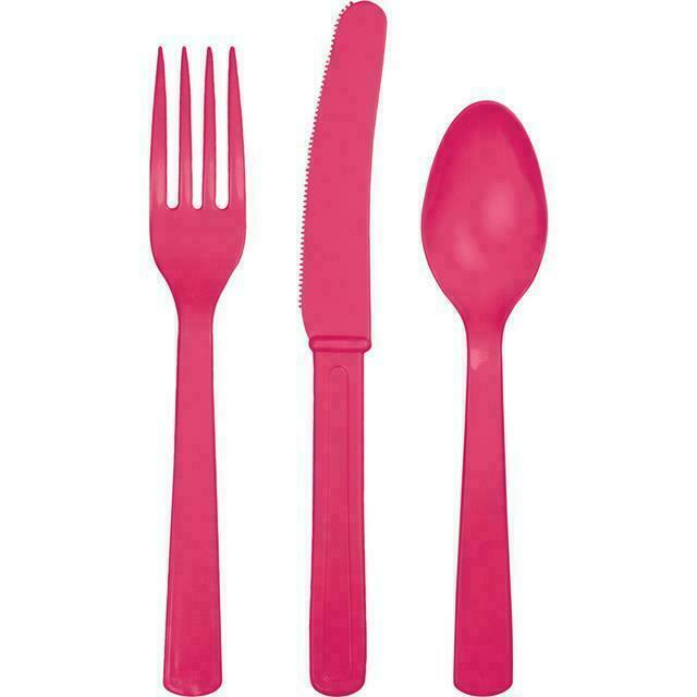 Cutlery set plastic, Hot magenta