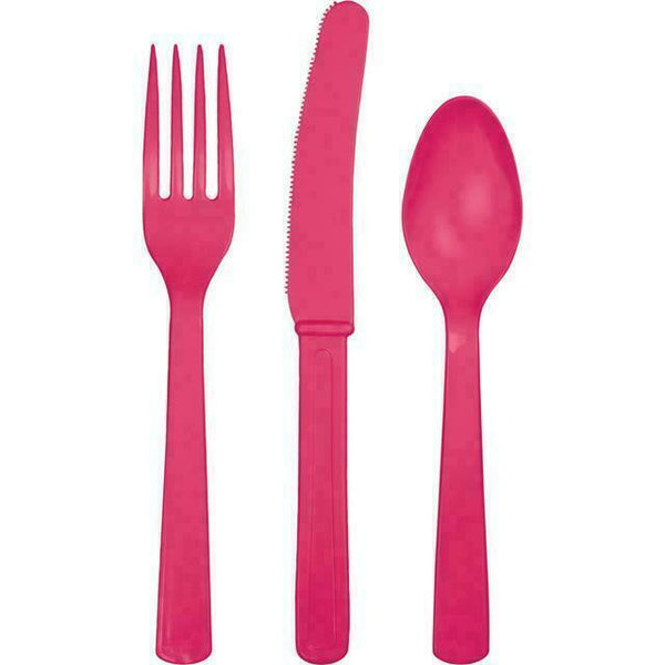 Cutlery set plastic, Hot magenta