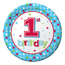 Blue Dots 1st Birthday Plates