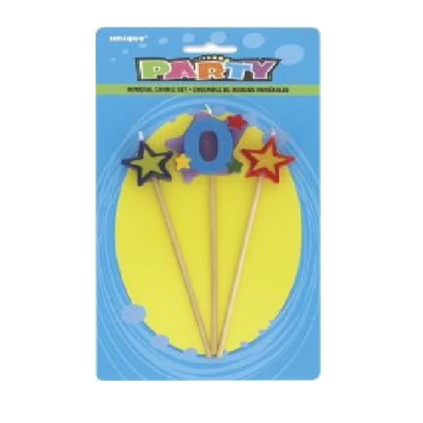 Number 0 Star Birthday Candles Set of 3