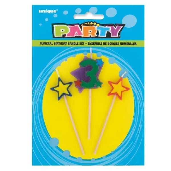 Number 3 Star Birthday Candles Set of 3