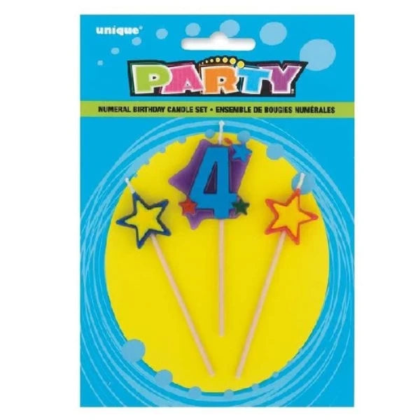 Number 4 Star Birthday Candles Set of 3