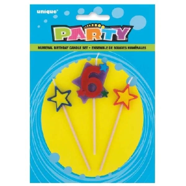 Number 6 Star Birthday Candles Set of 3