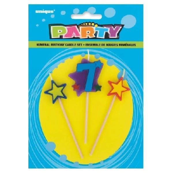 Number 7 Star Birthday Candles Set of 3