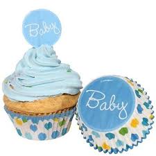 Baby shower cupcakes & picks blue