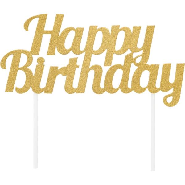 "Happy Birthday" Gliter Gold Cake Topper