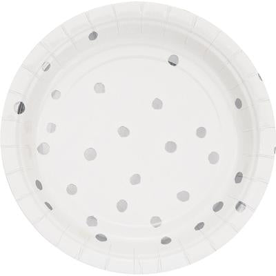 Dessert Plates, White with Silver foil