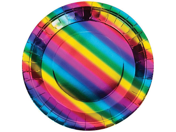 Rainbow foil plates dinner