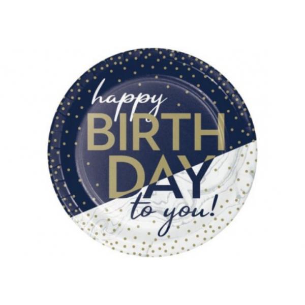 "Happy Birthday" blue Navy 8 Paper Plates 18cm