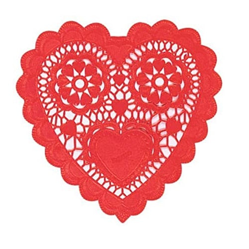 Valentines Heart Shaped Red Paper Doilies
