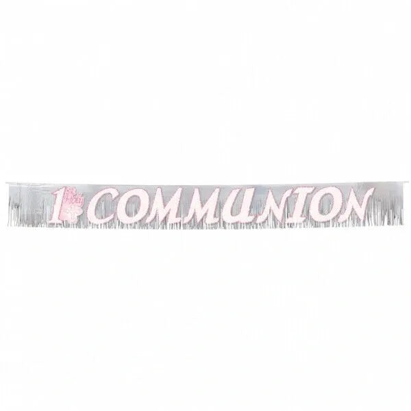 Metallic 1st Communion Banner Pink
