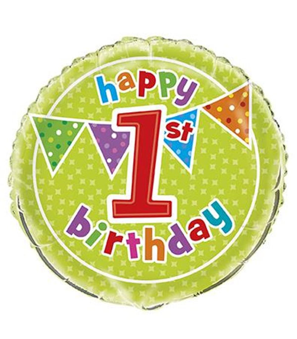 Balloon-Happy 1st Birthday Green
