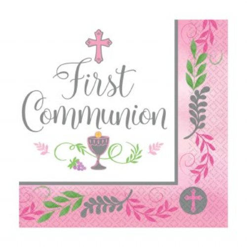 First Communion Pink Napkins - 36 per pack