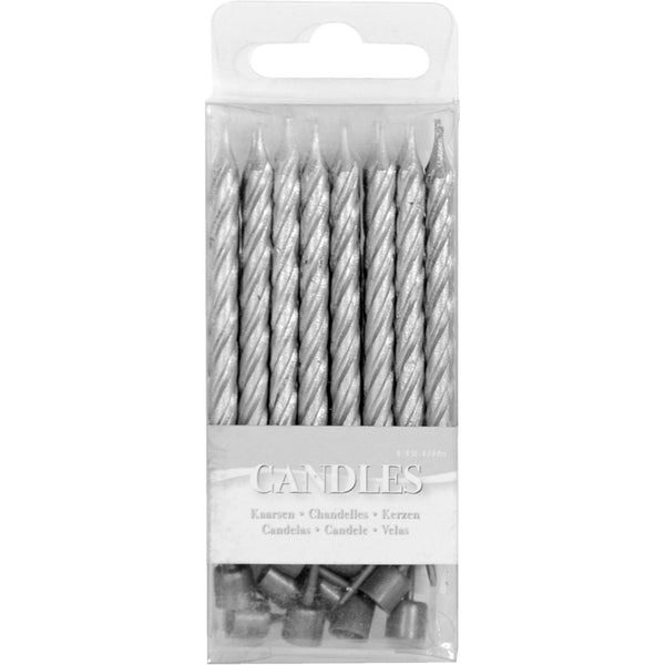 Silver Candles 16 pieces and Holders