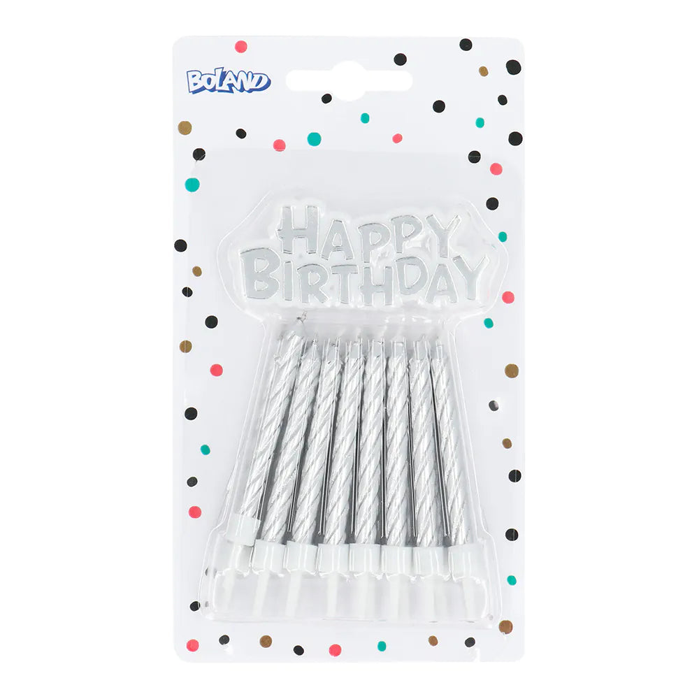 Silver Candles with cake topper