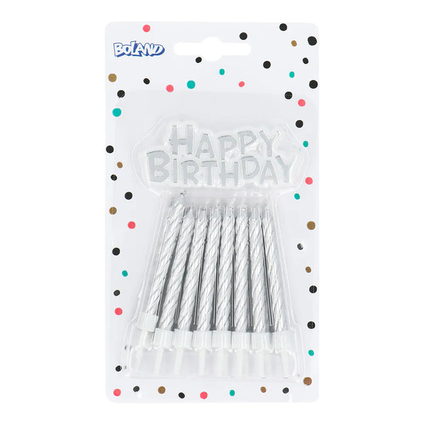 Silver Candles with cake topper