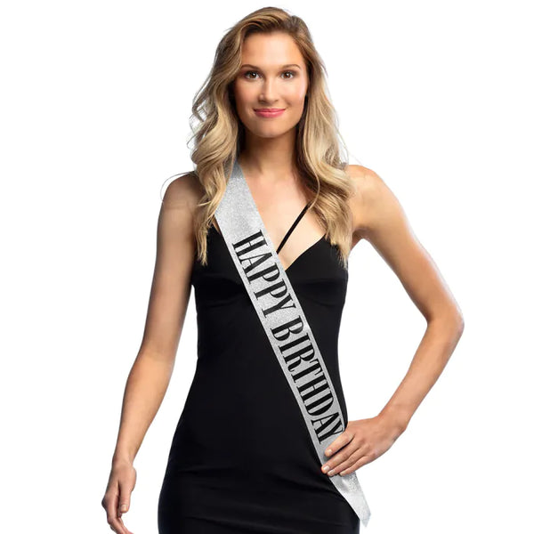 Sash 'Happy Birthday' silver