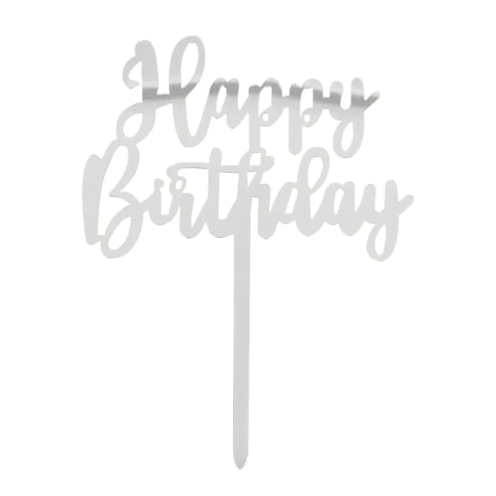 Cake topper 'Happy Birthday' silver