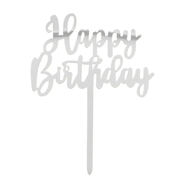 Cake topper 'Happy Birthday' silver