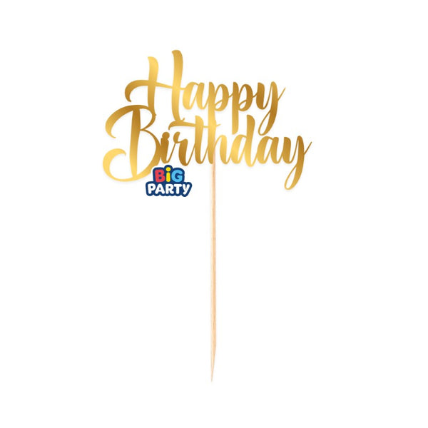 Cake Topper Italic Happy Birthday Gold