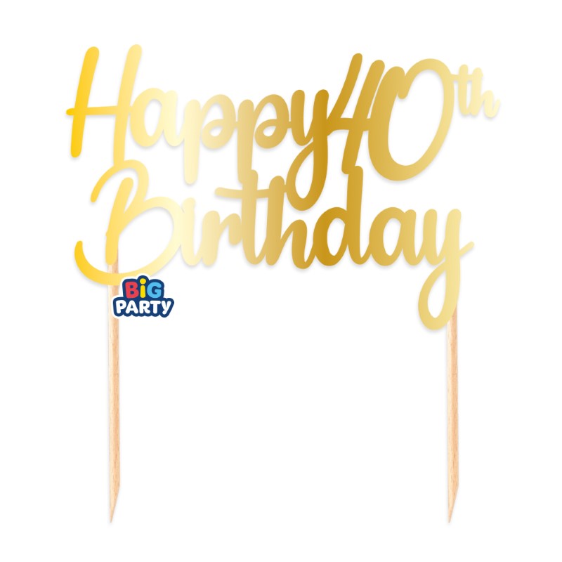 Cake Topper Italic Happy 40th Birthday