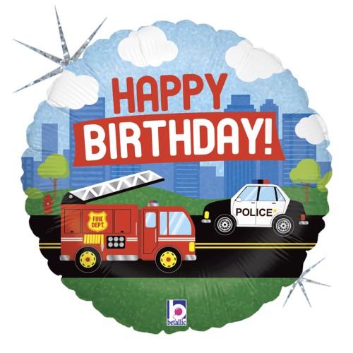Happy Birthday Fire Truck and Police Car