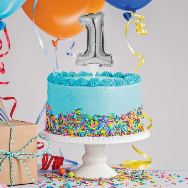 Number 1 Balloon Cake Topper Silver