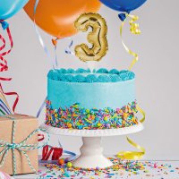 Number 3 Balloon Cake Topper Gold