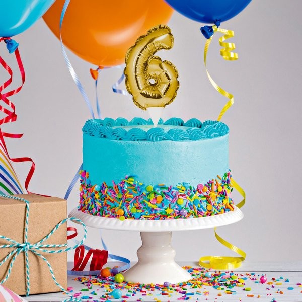 Number 6 Balloon Cake Topper Gold