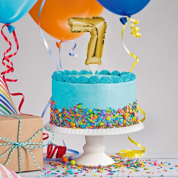 Number 7 Balloon Cake Topper Gold