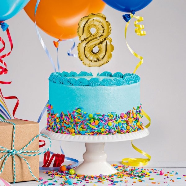 Number 8 Balloon Cake Topper Gold
