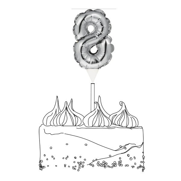 Number 8 Balloon Cake Topper Silver