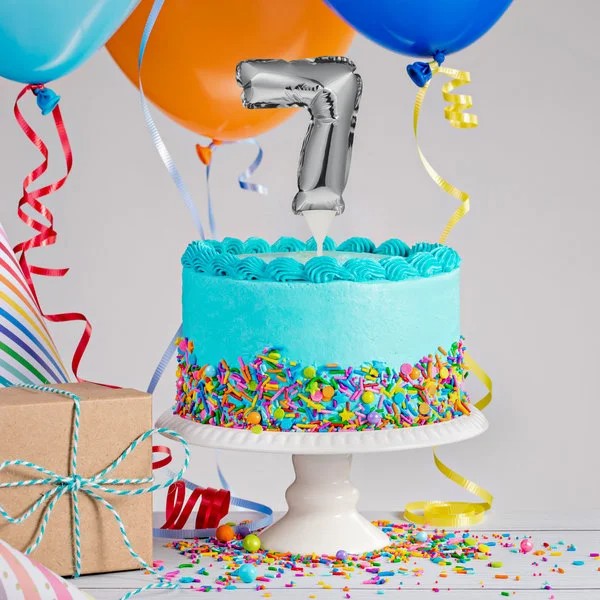 Number 7 Balloon Cake Topper Silver
