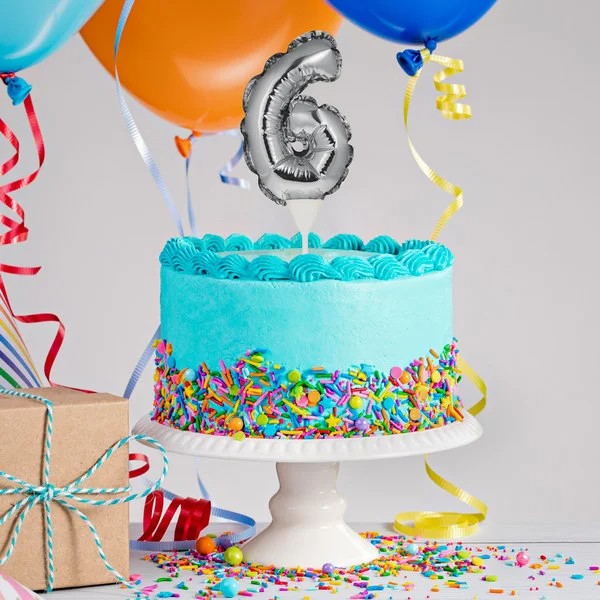 Number 6 Balloon Cake Topper Silver