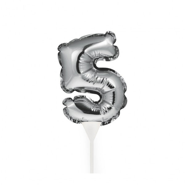 Number 5 Balloon Cake Topper Silver