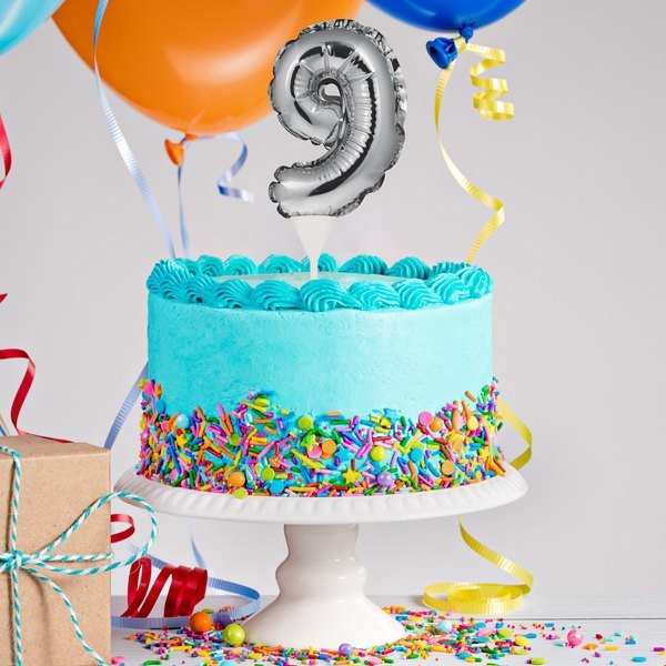 Number 9 Balloon Cake Topper Silver