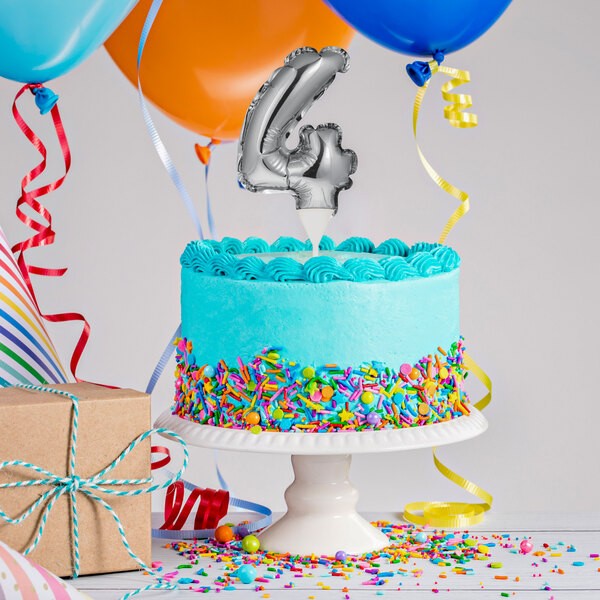 Number 4 Balloon Cake Topper Silver