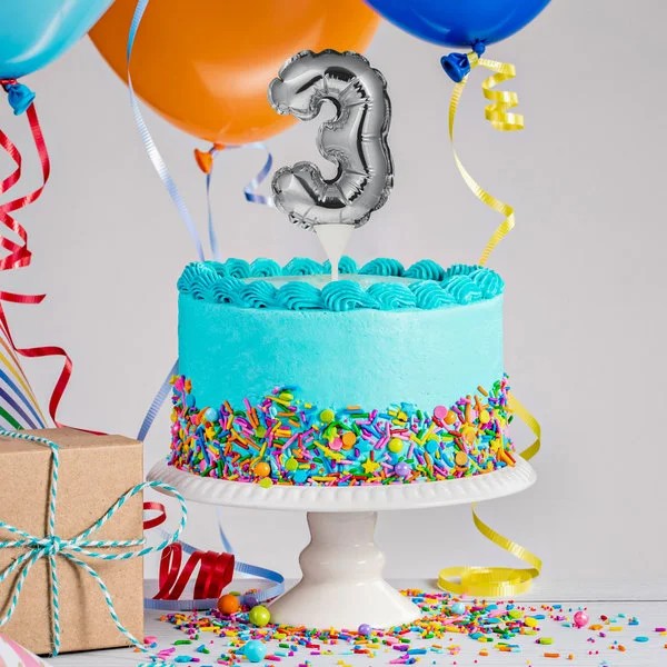 Number 3 Balloon Cake Topper Silver