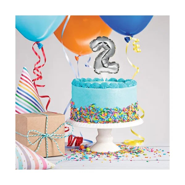 Number 2 Balloon Cake Topper Silver
