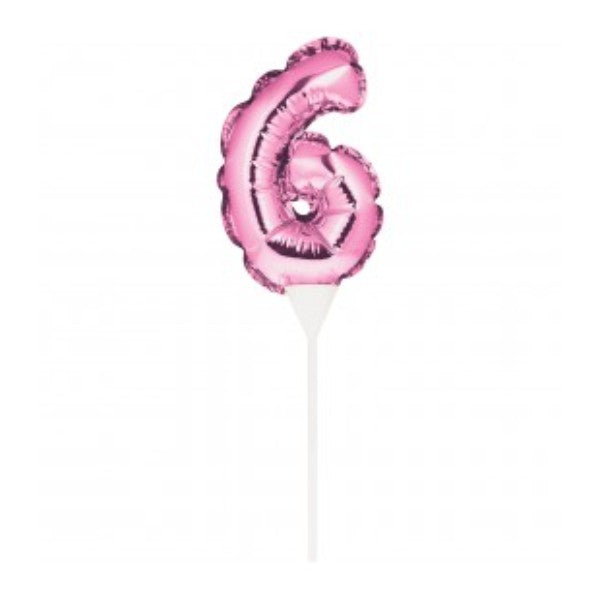 Number 6 Balloon Cake Topper Pink