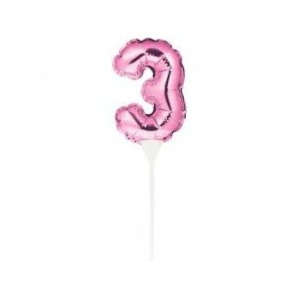 Number 3 Balloon Cake Topper Pink