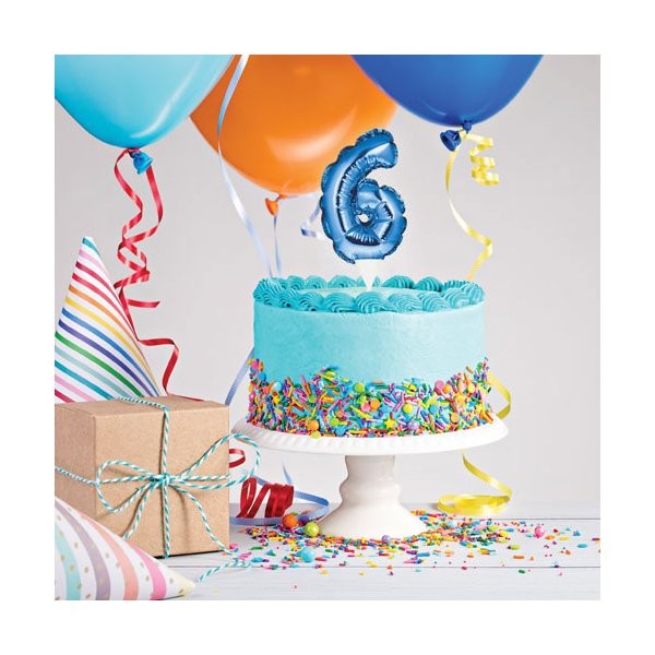 Number 6 Balloon Cake Topper Blue
