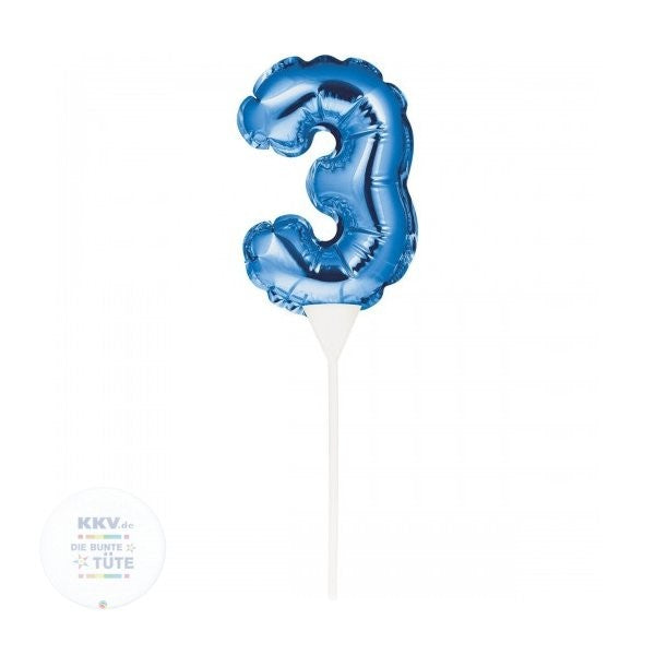 Number 3 Balloon Cake Topper Blue